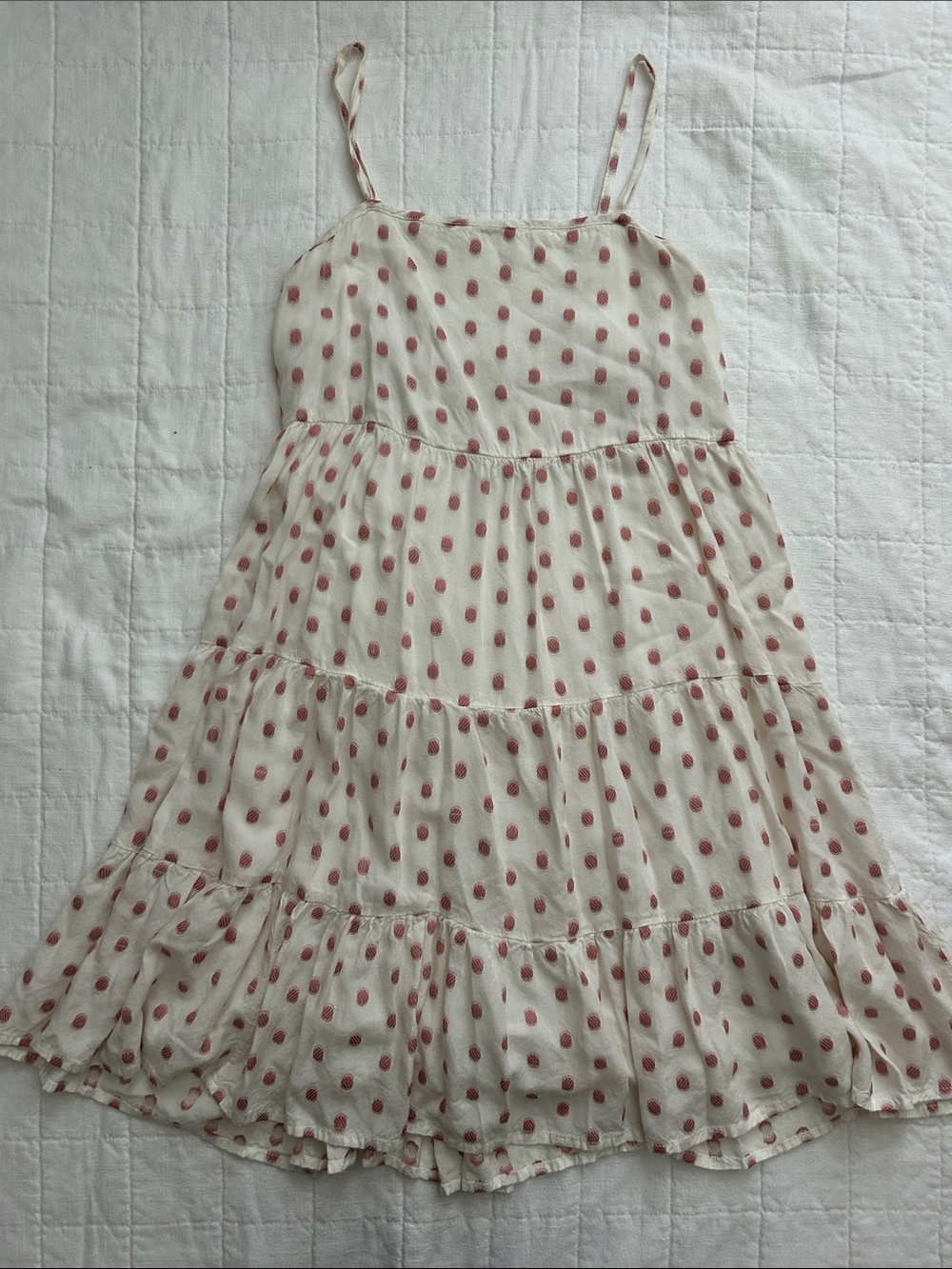 Cream Mini Dress with Pink Polka Dots